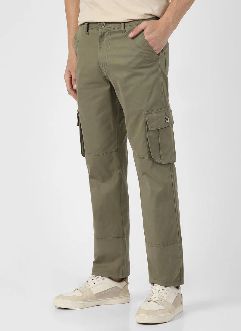 Urbano Fashion  Urbano Fashion Men's Olive Green Regular Fit Solid Cargo Chino Pant with 6 Pockets for Men | Best Price UAE